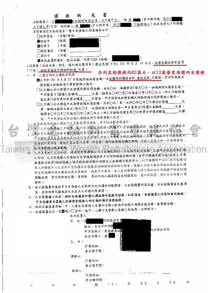 台新,銀行,債務打折,優惠清償,卡債協商,一次清償