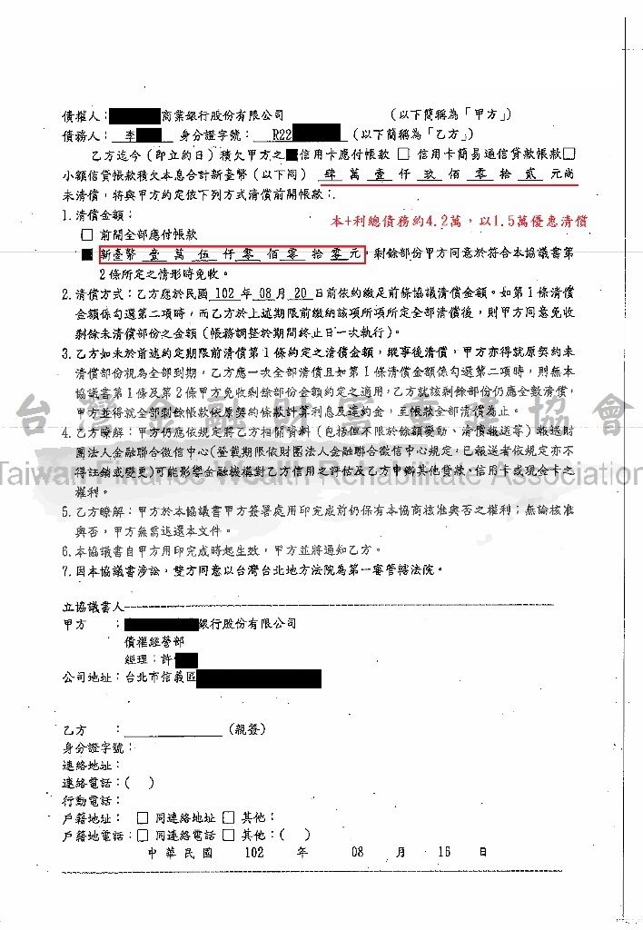 中國信託,債務協商,債務打折,卡債