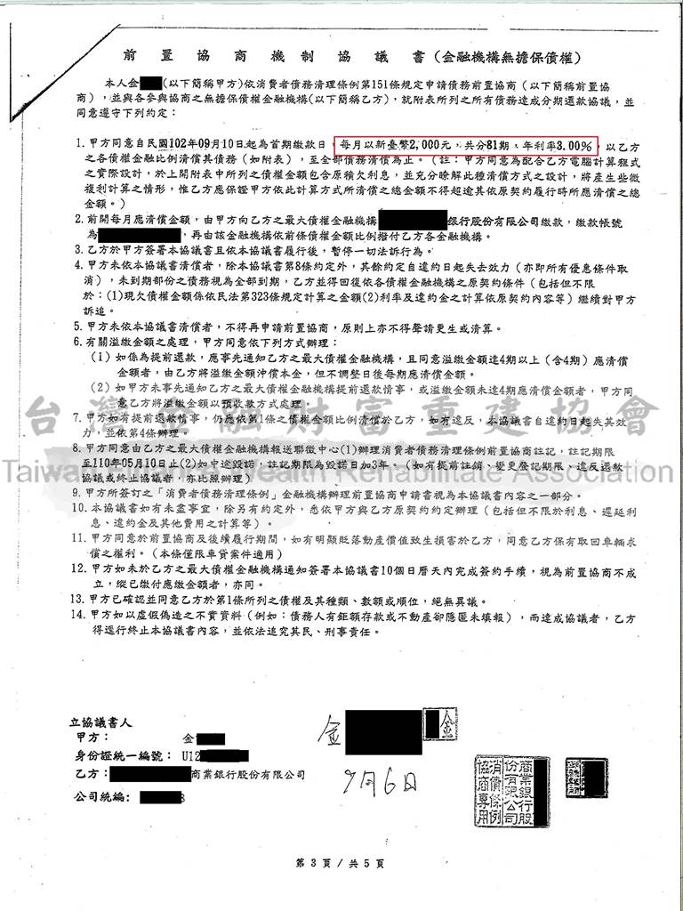中國信託,銀行債務協商,前置協商,中信,卡債