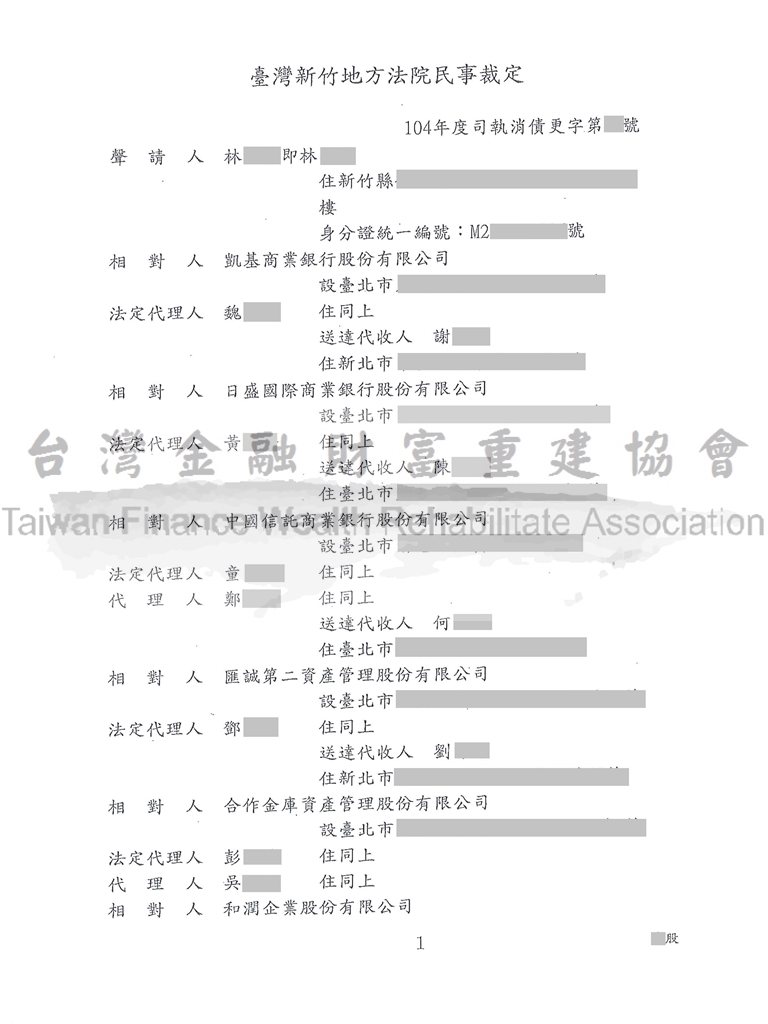 新竹,債務更生,負債,百萬,協商,毀諾,不成立