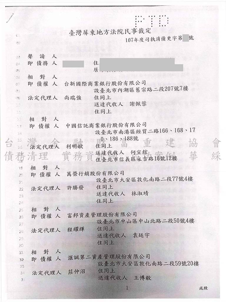 屏東,債務更生,債務打折